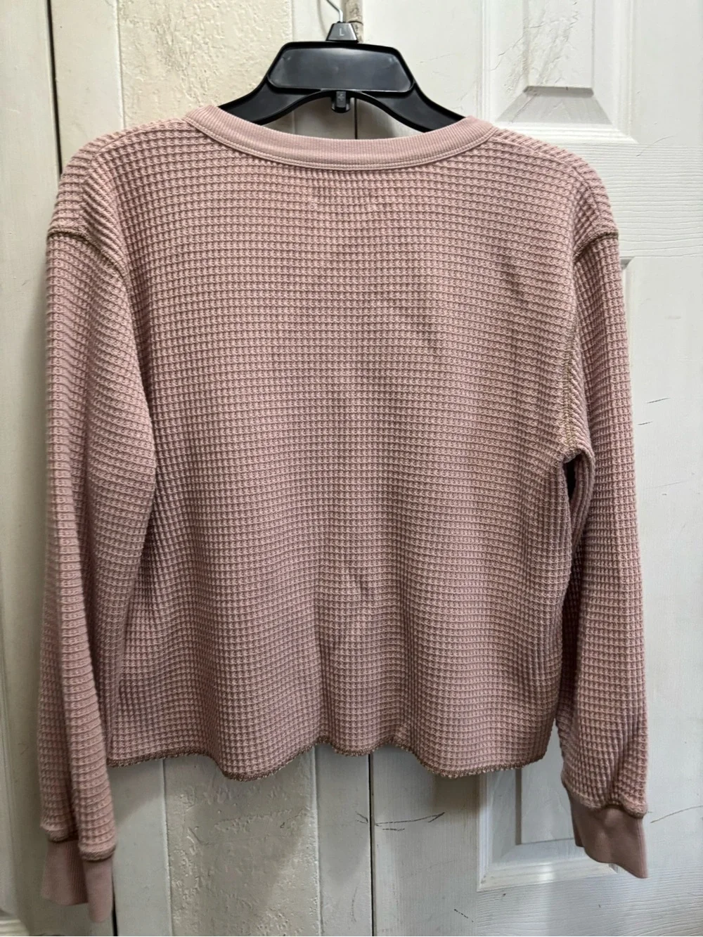 Madewell Dusty Pink Waffle-Knit Long Sleeve Pullover